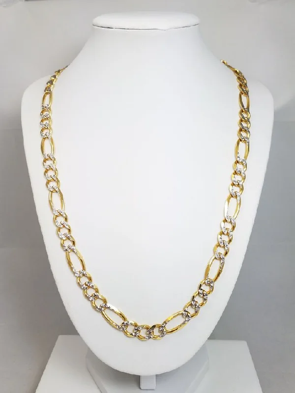 Ladies Necklaces with Bead Glow-Epic 14k Gold Diamond Cut Solid Figaro Link 22" Necklace