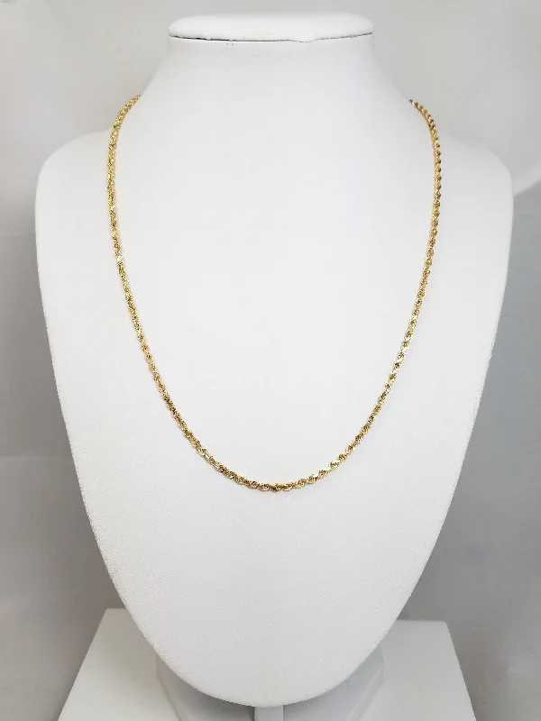 Ladies Necklaces for Doctor Glow-Classic 18" Solid 14k Yellow Gold Diamond Cut Rope Chain Necklace