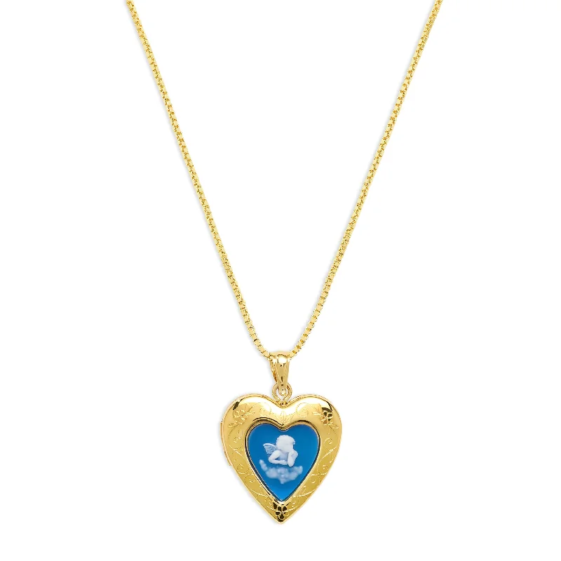 Ladies Necklaces Eye Popping-THE BLUE ANGEL PHOTO LOCKET NECKLACE