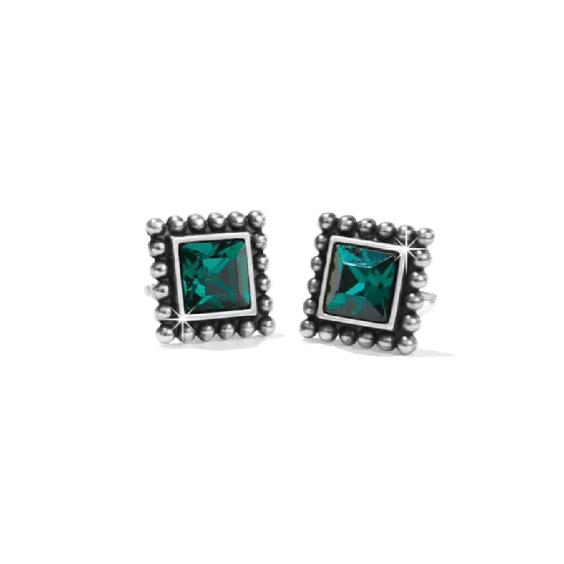 Ladies Earrings for Photo Shine-Brighton: Sparkle Square Mini Post Earrings in Silver Green