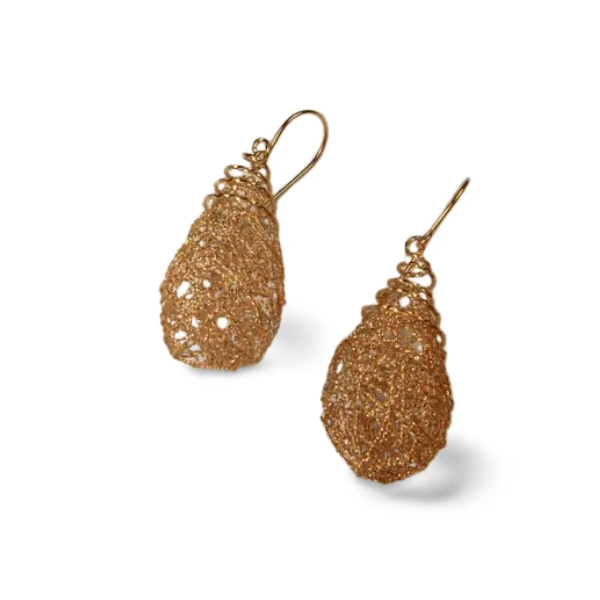 Ladies Earrings with Bead Shine-Gorgeous 14K Yellow Gold Delicate Filligree Dangle Drop Earrings