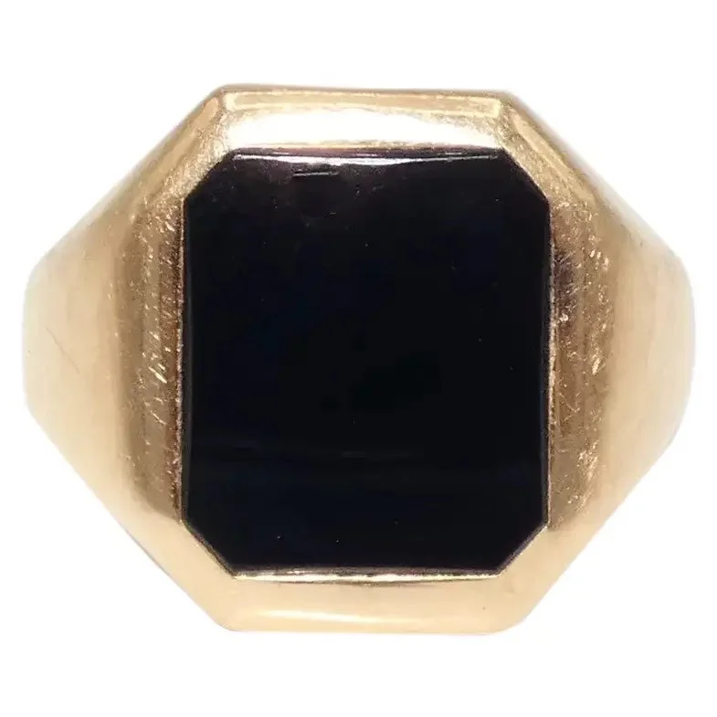 Ladies Abstract Rings -14K Gold Onyx 1940's Ring