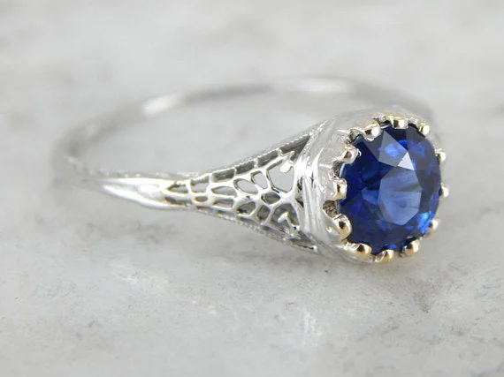 Ladies Engagement Rings Unique Glow-Gorgeous Sapphire, Art Deco Filigree Engagement Ring