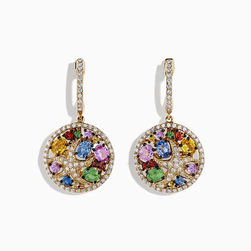 Ladies Earrings with Bloom Spark-Watercolors 14K Gold Multi Sapphire & Diamond Starfish Earrings, 3.00 TCW