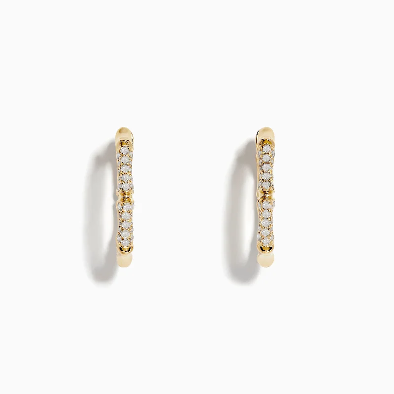 Ladies Earrings for Elder Shine-D'Oro 14 Karat Yellow Gold 5/8" Diamond Bamboo Hoop Earrings