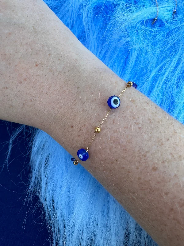 Ladies Solid Heavy Bracelets -Evil Eye Station Bracelet / Anklet