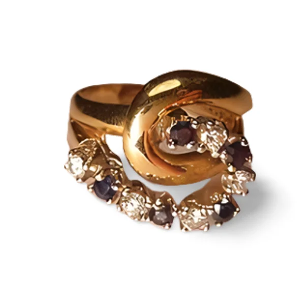 Ladies Valentine’s Day Rings -Beautiful Estate 14K Yellow Gold Diamond Sapphire Swirl Ring Band