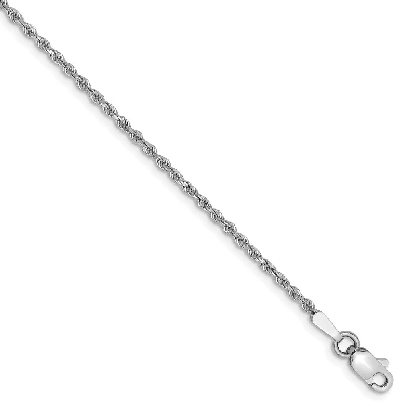 Ladies Woodland Bracelets -1.5mm, 14k White Gold, Diamond Cut Solid Rope Chain Anklet or Bracelet