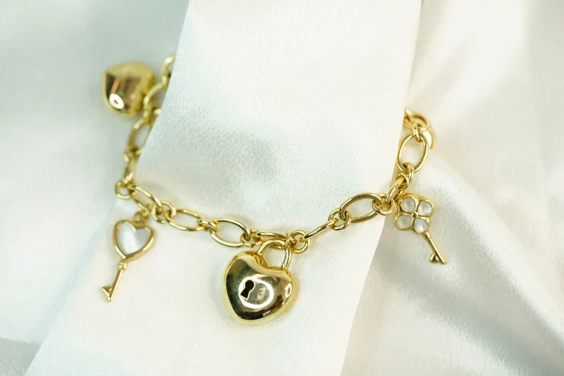 Ladies Sentimental Charm Bracelets -14k Heart Key Bracelet