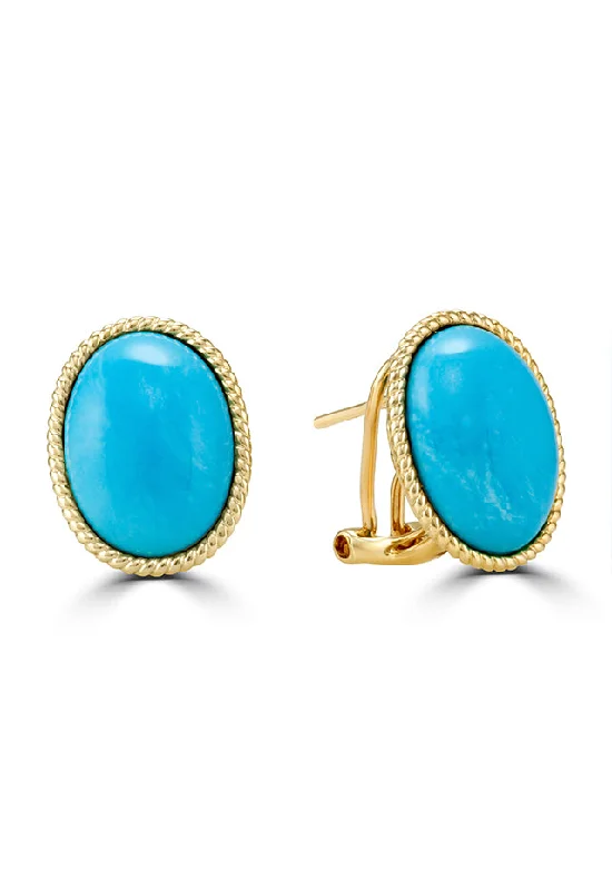 Ladies Earrings Always Glow-14K Yellow Gold Oval Turquoise Earrings, 13.40 TCW