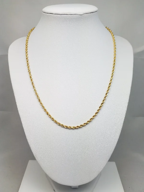 Ladies Necklaces with Olive Idocrase-Sporty 18" Solid 14k Yellow Gold Rope Chain Necklace Italy