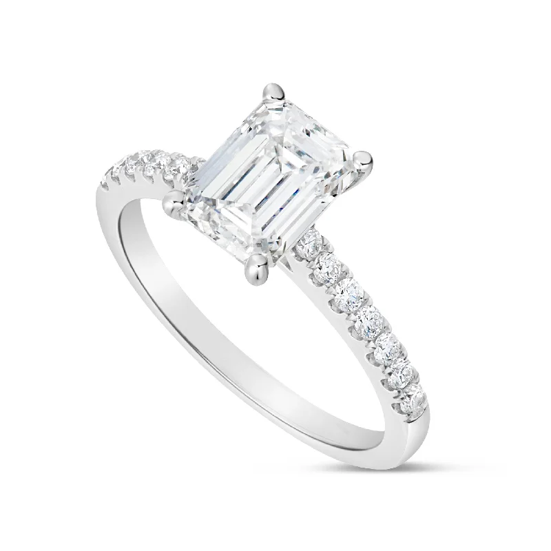 Ladies Engagement Rings with Topaz Spark-18K White Gold 2.01ct GIA Certified Emerald Cut Solitaire Diamond Engagement Ring