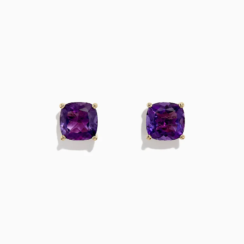 Ladies Earrings with Heart Glow-14K Yellow Gold Amethyst Stud Earrings, 4.25 TCW