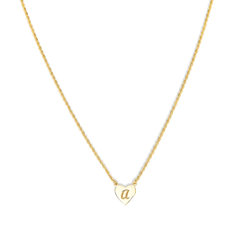 Ladies Necklaces with Gold Scapolite-THE LOWERCASE SCRIPT ENGRAVED HEART LETTER NECKLACE