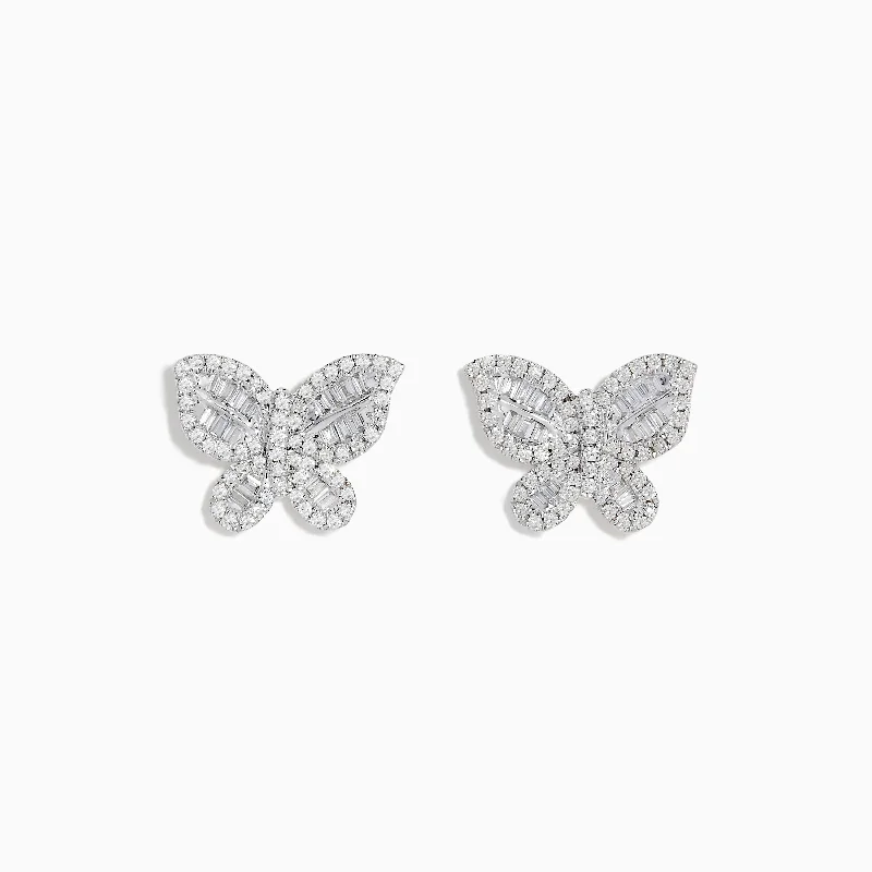 Ladies Earrings Matte Shine-Nature 14K White Gold Diamond Butterfly Earrings