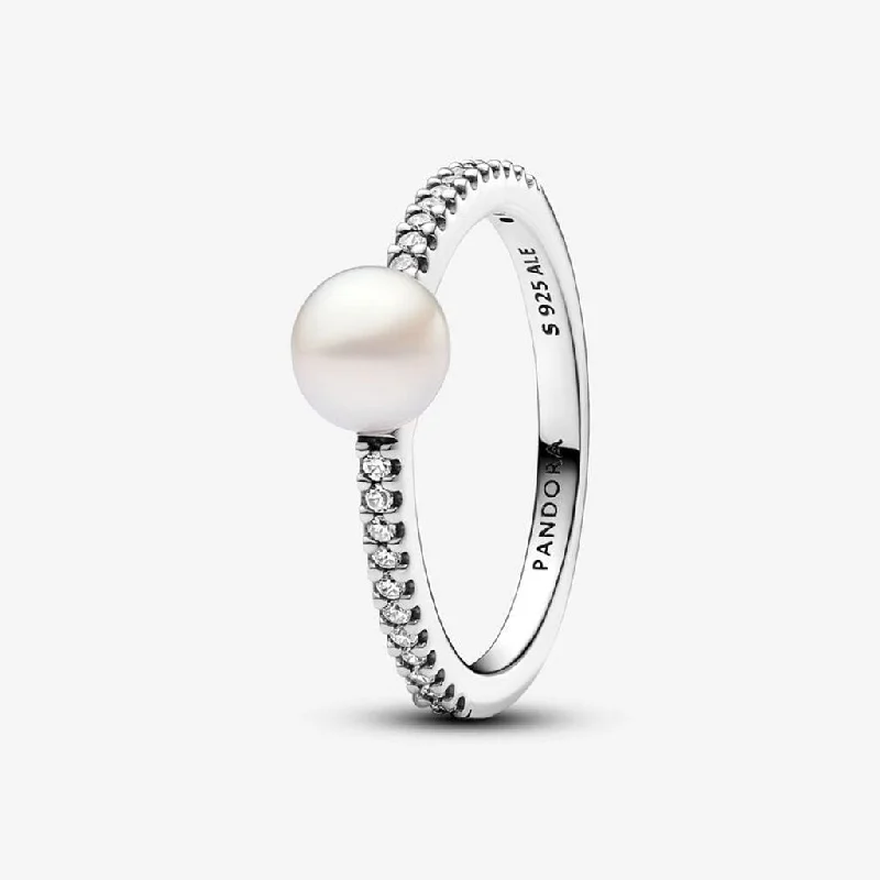 Ladies Planet Rings -PANDORA : Treated Freshwater Cultured Pearl & Pavé Ring - Sterling Silver