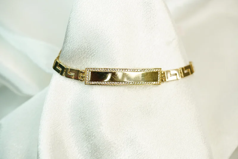 Ladies White Gold Cuff Bracelets -10k Design Lines ID Bracelet