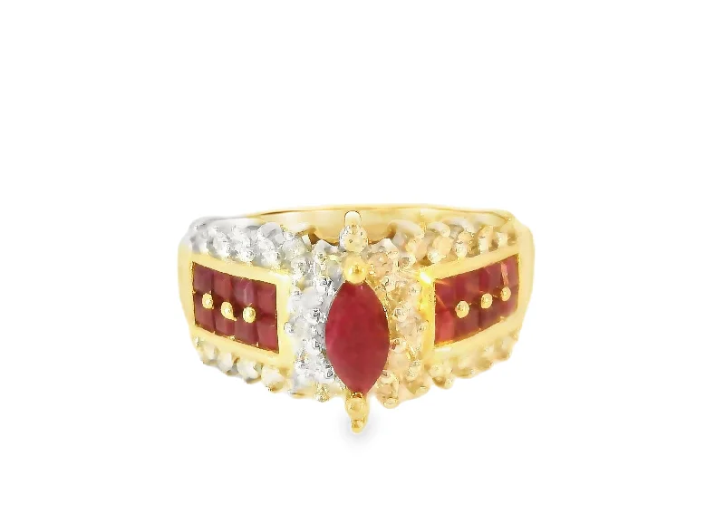 Ladies 925 Silver Rings -Gorgeous Estate 14K Yellow Gold Diamond Ruby Marquise Band Ring