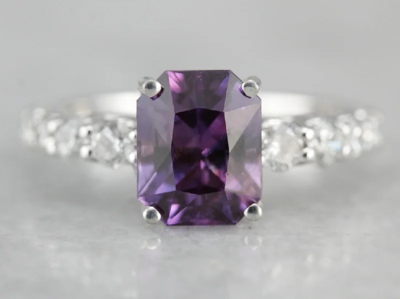 Ladies Engagement Rings Curved Glow-Modern Purple Sapphire Engagement Ring