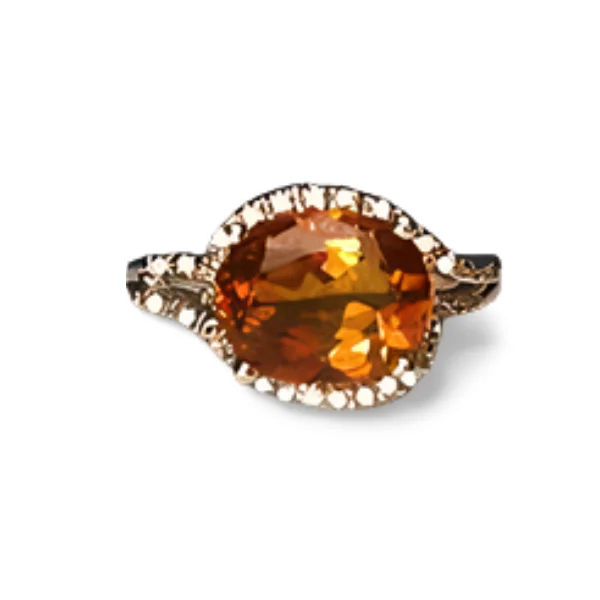 Ladies Mermaid Rings -Fabulous Estate 18K White Gold Orange Citrine Micro Pave Diamond Ring Band