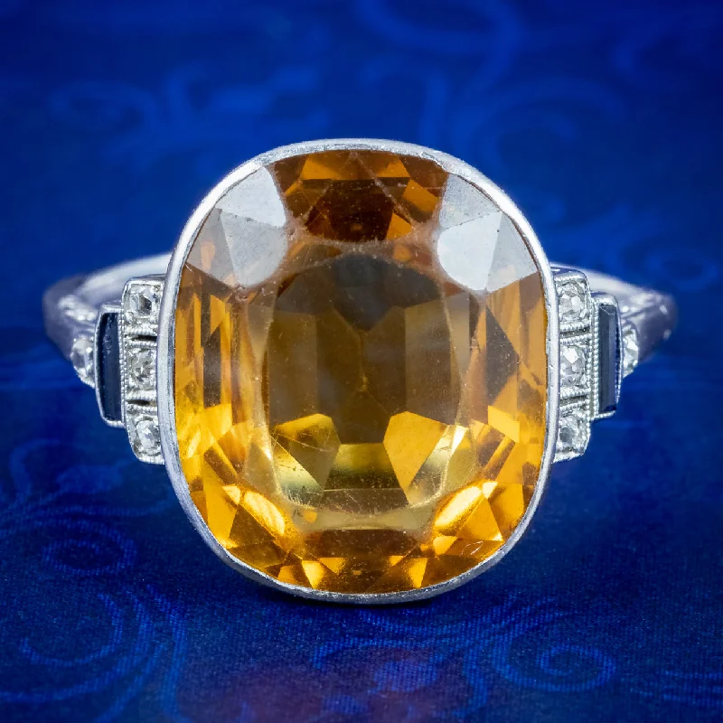 Ladies Timeless Rings -Art Deco Citrine Sapphire Diamond Ring 8ct Citrine