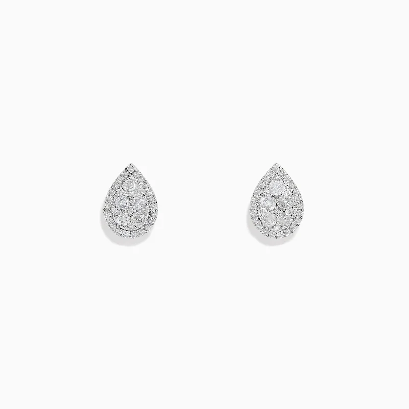 Ladies Earrings with Grey Pollucite-925 Sterling Silver Diamond Pear Shaped Stud Earrings