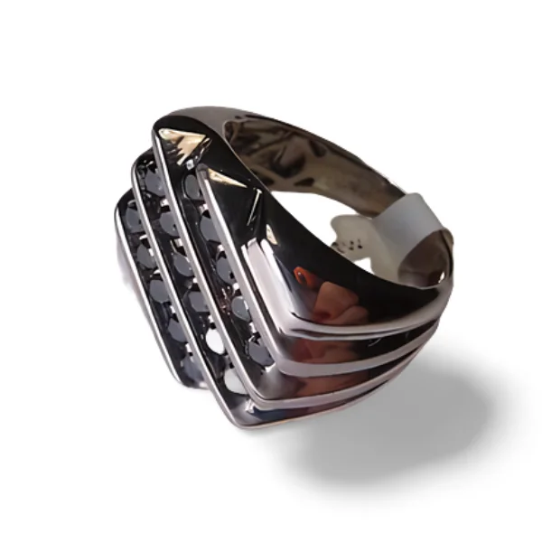 Ladies Bold Rings -Estate Sterling 925 Silver Black Diamond Mens Mans Band Ring