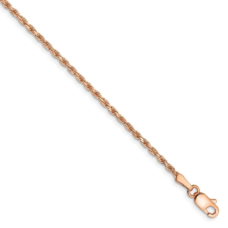 Ladies City Chic Bracelets -1.8mm, 14k Rose Gold, Diamond Cut Solid Rope Chain Anklet or Bracelet