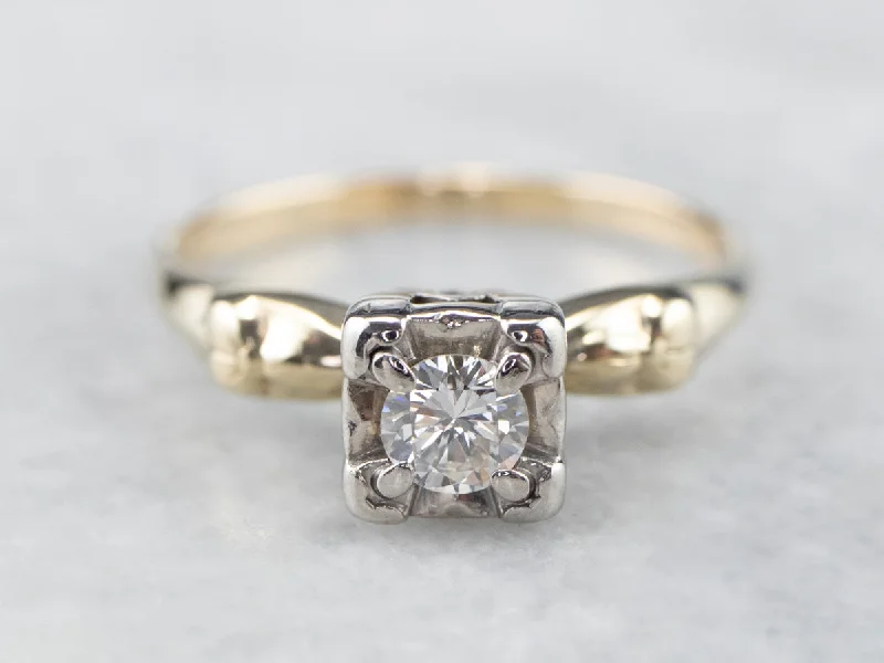 Ladies Engagement Rings Cushion Glow-Retro Diamond Gold Engagement Ring