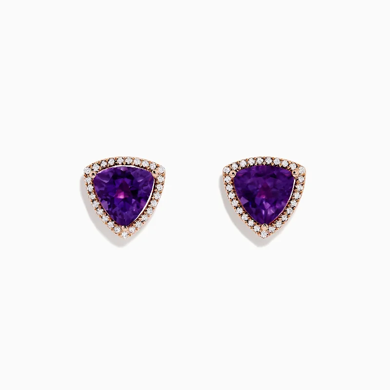 Ladies Earrings with Birth Gems-14K Rose Gold Amethyst and Diamond Earring, 3.56 TCW