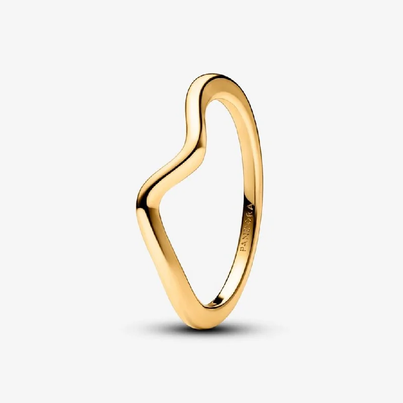 Ladies Acrylic Rings -PANDORA : Polished Wave Ring -  Gold