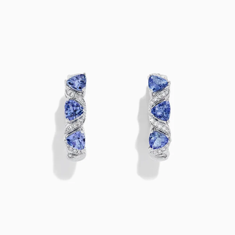 Ladies Earrings for Lawyer Glow-Nahla Siri 14K Gold Tanzanite & Diamond Hoop Earrings, 2.43 TCW