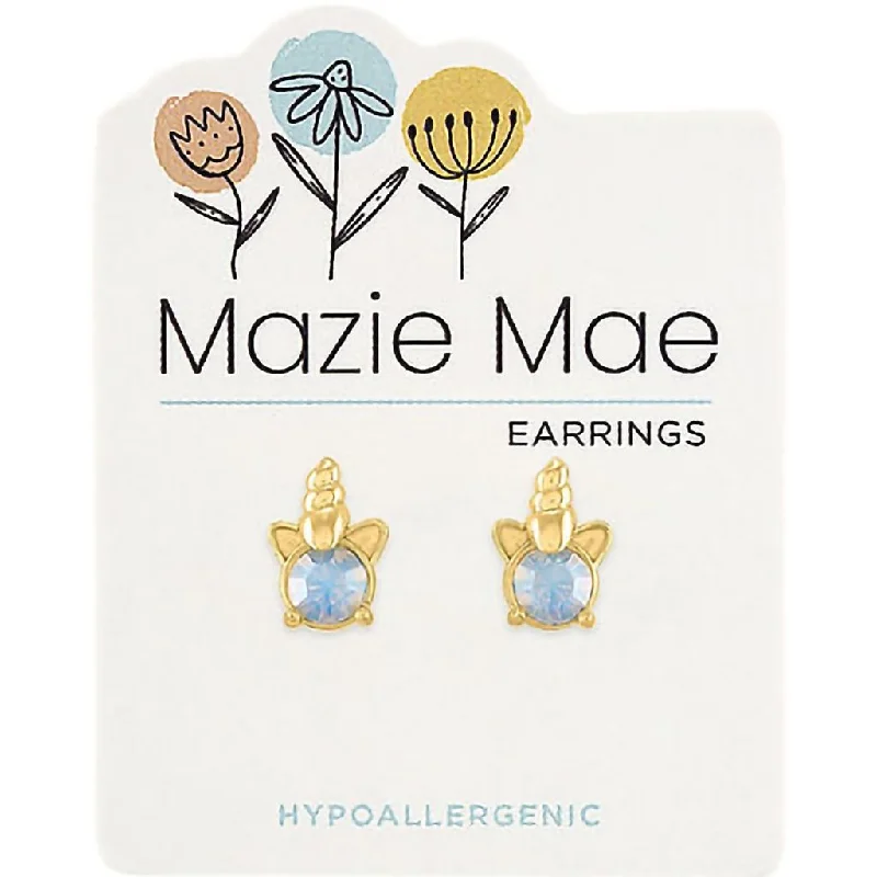 Ladies Earrings Tiny Hoops-Center Court : Gold Opal Unicorn Stud Mazie Mae Earrings