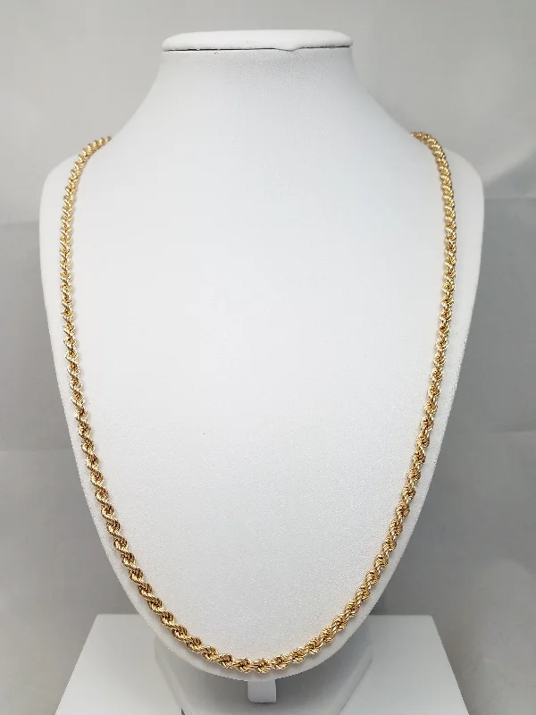 Ladies Necklaces with White Phenakite-Sporty 26.5" 14k Hollow Yellow Gold Rope Chain Necklace