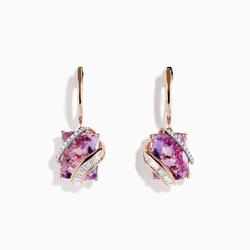 Ladies Earrings with Crown Glow-14K Rose Gold Pink Amethyst and Diamond Drop Earrings