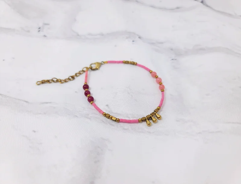 Ladies Solid Heavy Bracelets -Pink & Gold Droplet Bracelet