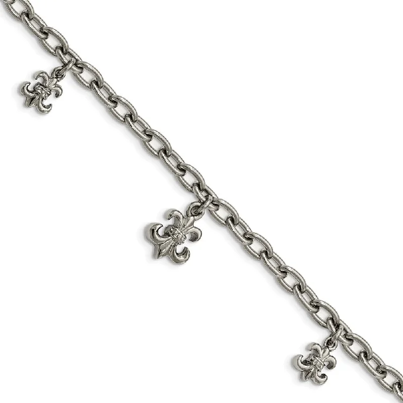 Ladies Enamel Painted Bracelets -Stainless Steel Fleur De Lis Adjustable Anklet And Bracelet, 7-10 Inch