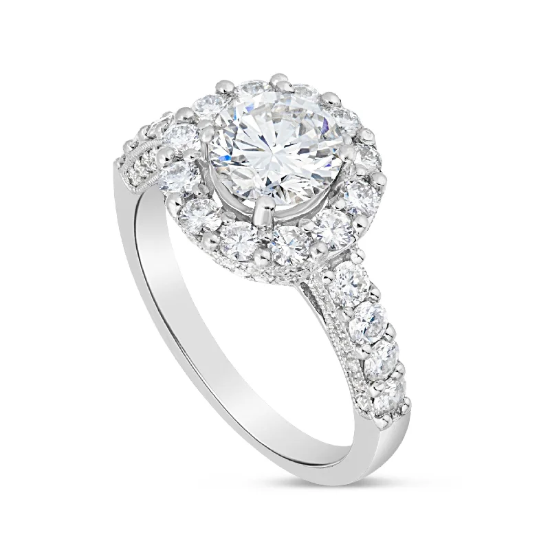 Ladies Engagement Rings Pear Spark-18K White Gold 2.45ct Round Brilliant Halo Engagement Ring