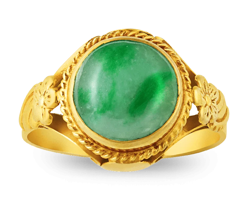 Ladies Gold Rings -Retro Jade Ring, 3.75 Carats