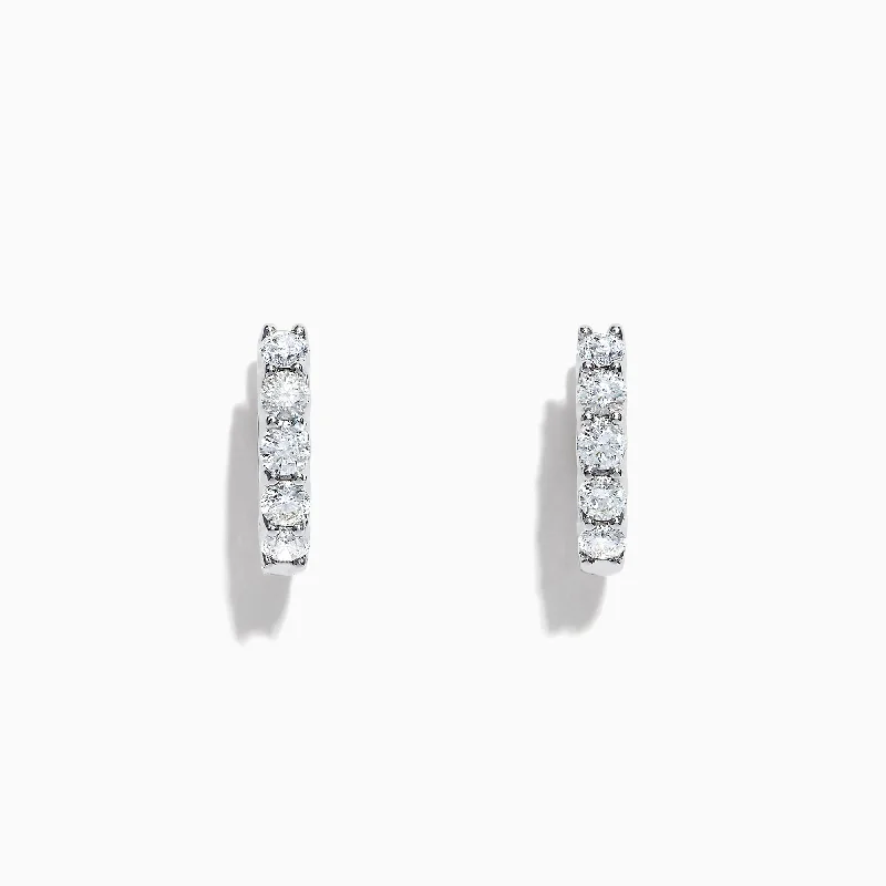 Ladies Earrings with Red Spinel-Pave Classica 14K White Gold 5/8" Diamond Hoop Earrings, 0.98 TCW