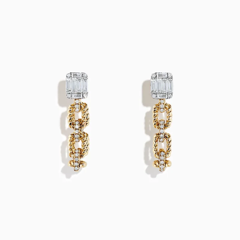 Ladies Earrings for Sport Shine-D'Oro 14K Yellow Gold Chain Link Diamond Earrings