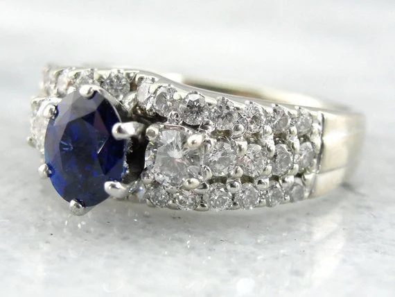 Ladies Engagement Rings with Muscovite Glow-Ceylon Sapphire in Luxurious Engagement or Cocktail Ring