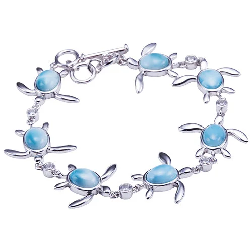 Ladies Love Knot Bracelets -Sterling Silver Larimar Inlay Sea Turtle Bracelet