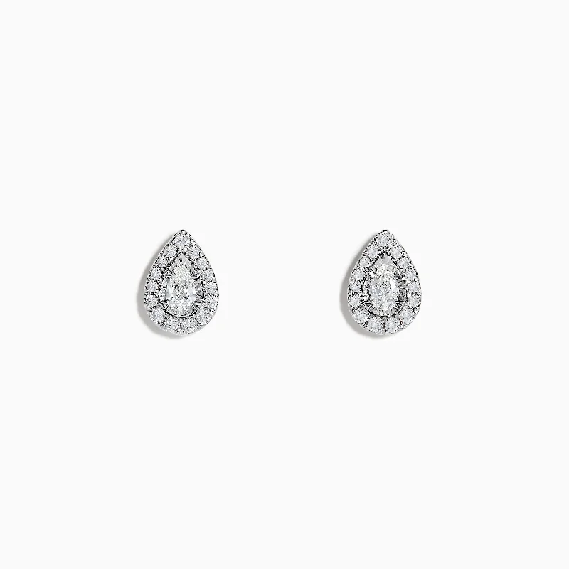 Ladies Earrings with Cyan Kyanite-Pave Classica 14K White Gold Pear Shape Diamond Halo Earrings 0.45 TCW