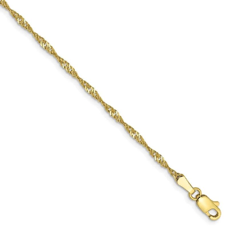 Ladies Gothic Design Bracelets -1.7mm, 10k Yellow Gold, Singapore Chain Anklet or Bracelet