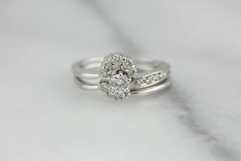 Ladies Engagement Rings Deco Glow-Unique Diamond Engagement and Wedding Band Set