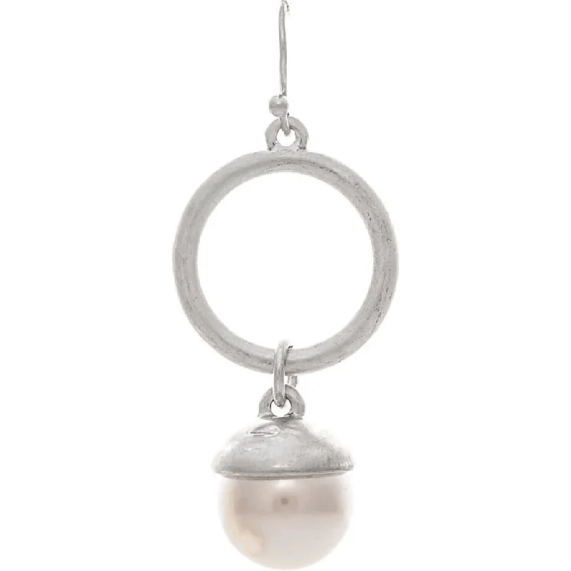 Ladies Earrings with Wave Spark-Rain : Silver Circle Pearl Drop Earrings