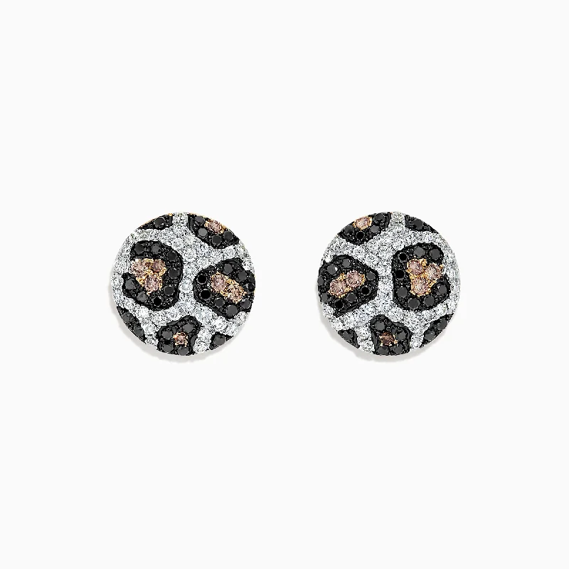 Ladies Earrings with Hex Glow-14K Yellow Gold Espresso, Black and White Diamond Earrings, 0.94 TCW