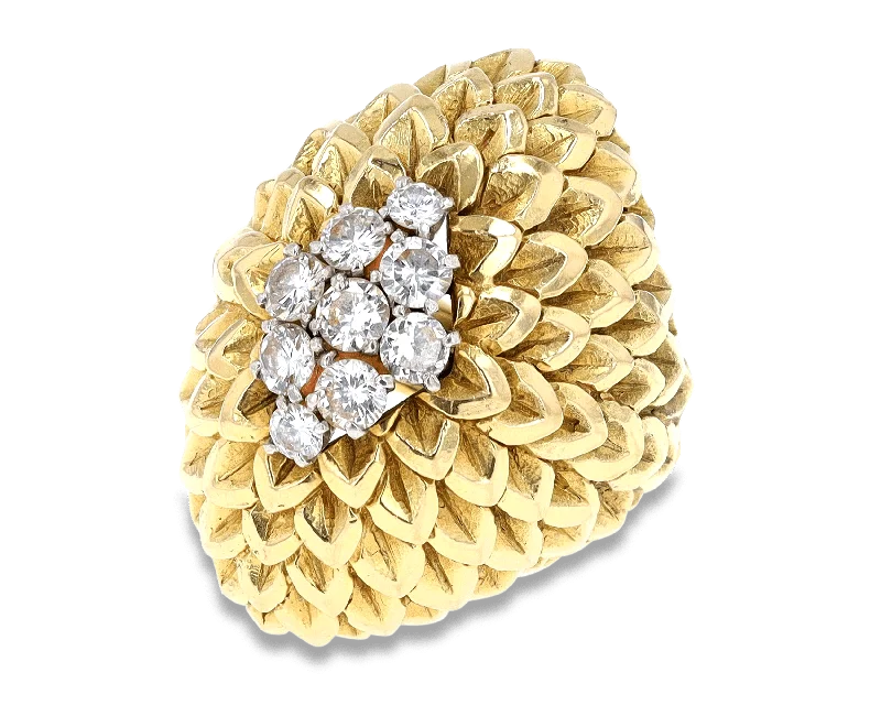 Ladies Mystical Rings -David Webb Gold and Diamond Petal Ring