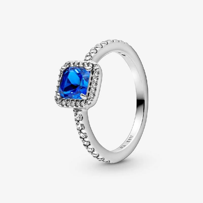 Ladies Confidence Rings -PANDORA : Blue Square Sparkle Halo Ring